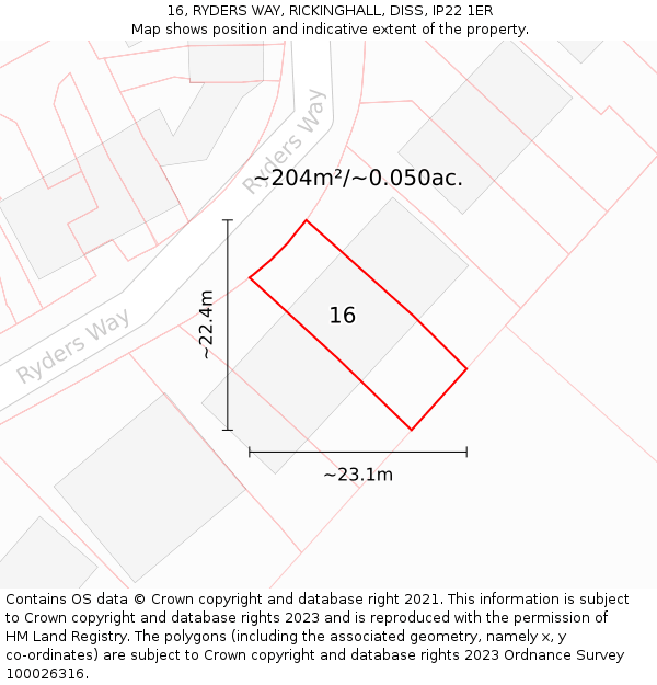 16, RYDERS WAY, RICKINGHALL, DISS, IP22 1ER: Plot and title map