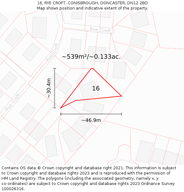 16, RYE CROFT, CONISBROUGH, DONCASTER, DN12 2BD: Plot and title map