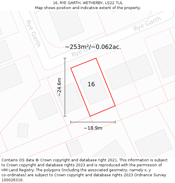 16, RYE GARTH, WETHERBY, LS22 7UL: Plot and title map
