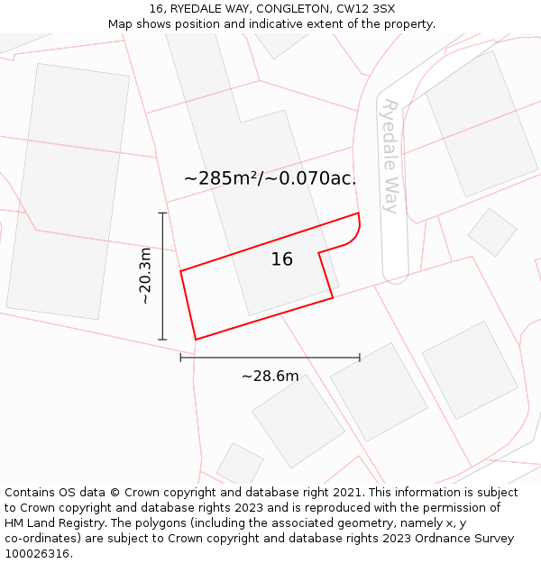 16, RYEDALE WAY, CONGLETON, CW12 3SX: Plot and title map