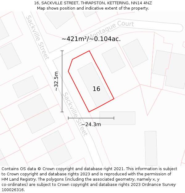 16, SACKVILLE STREET, THRAPSTON, KETTERING, NN14 4NZ: Plot and title map