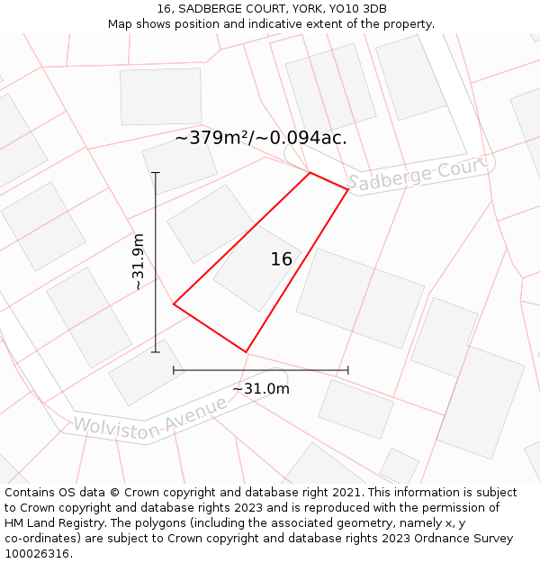 16, SADBERGE COURT, YORK, YO10 3DB: Plot and title map