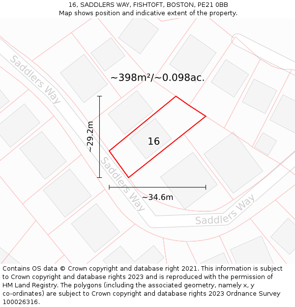 16, SADDLERS WAY, FISHTOFT, BOSTON, PE21 0BB: Plot and title map