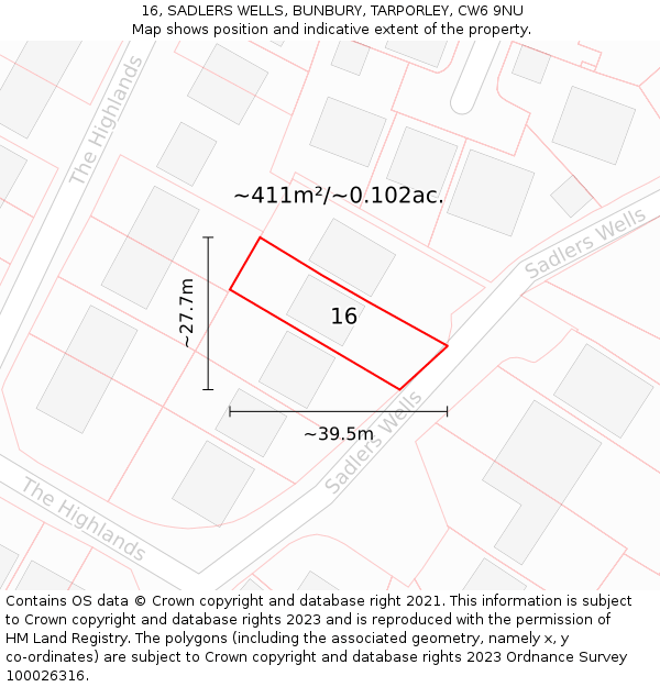 16, SADLERS WELLS, BUNBURY, TARPORLEY, CW6 9NU: Plot and title map