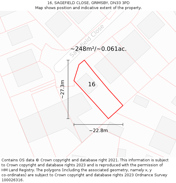 16, SAGEFIELD CLOSE, GRIMSBY, DN33 3PD: Plot and title map