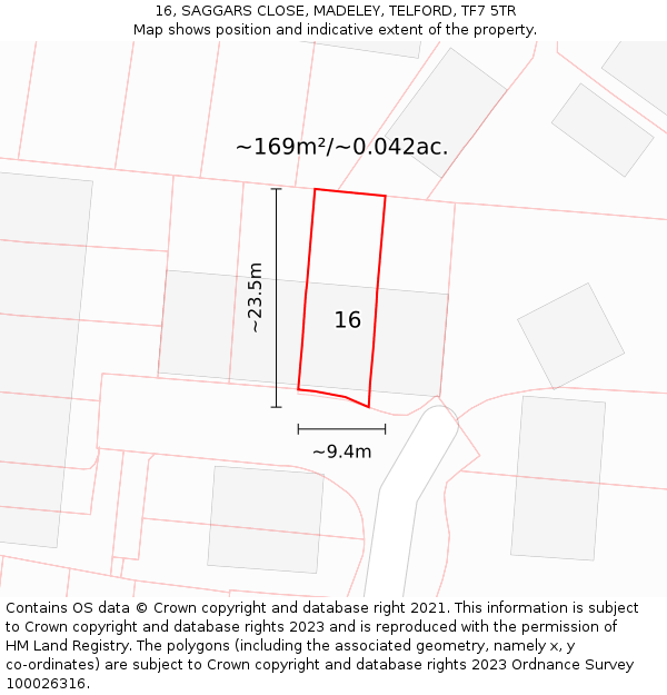 16, SAGGARS CLOSE, MADELEY, TELFORD, TF7 5TR: Plot and title map