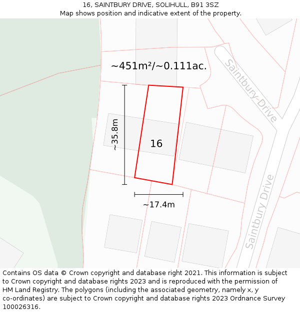 16, SAINTBURY DRIVE, SOLIHULL, B91 3SZ: Plot and title map