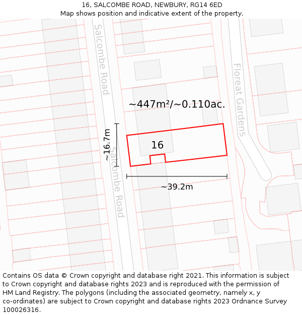 16, SALCOMBE ROAD, NEWBURY, RG14 6ED: Plot and title map