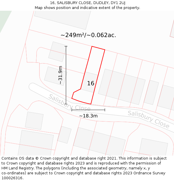 16, SALISBURY CLOSE, DUDLEY, DY1 2UJ: Plot and title map