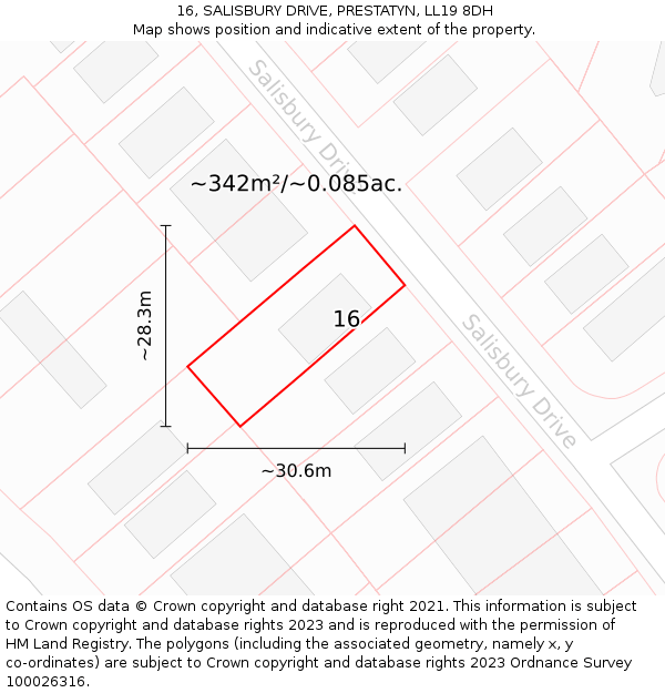 16, SALISBURY DRIVE, PRESTATYN, LL19 8DH: Plot and title map