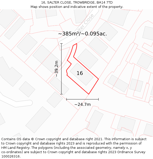 16, SALTER CLOSE, TROWBRIDGE, BA14 7TD: Plot and title map
