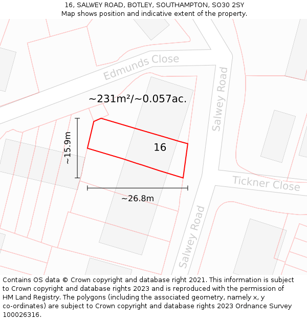 16, SALWEY ROAD, BOTLEY, SOUTHAMPTON, SO30 2SY: Plot and title map