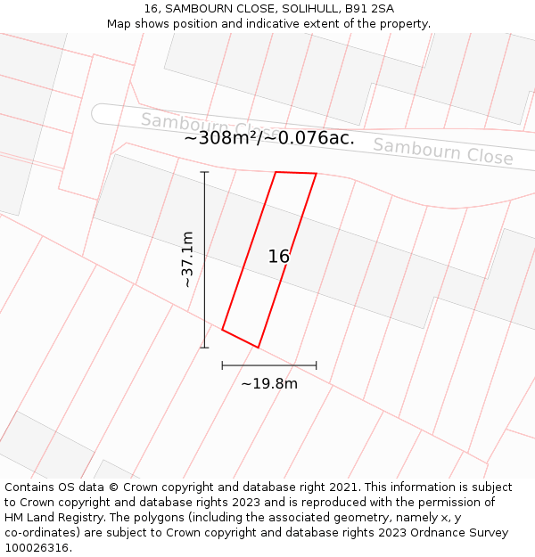16, SAMBOURN CLOSE, SOLIHULL, B91 2SA: Plot and title map