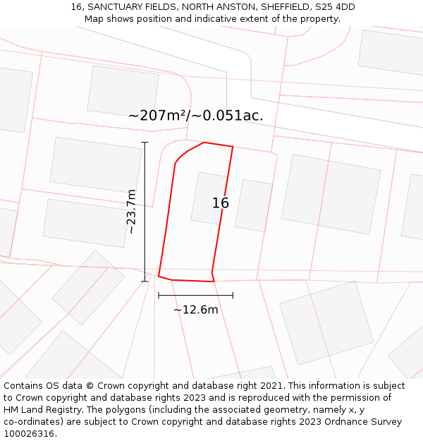 16, SANCTUARY FIELDS, NORTH ANSTON, SHEFFIELD, S25 4DD: Plot and title map