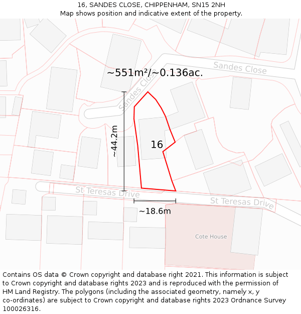 16, SANDES CLOSE, CHIPPENHAM, SN15 2NH: Plot and title map
