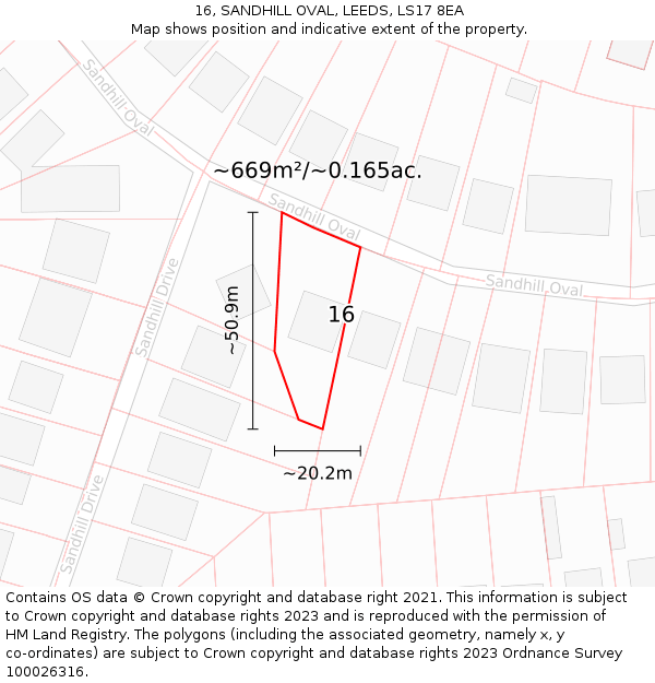 16, SANDHILL OVAL, LEEDS, LS17 8EA: Plot and title map