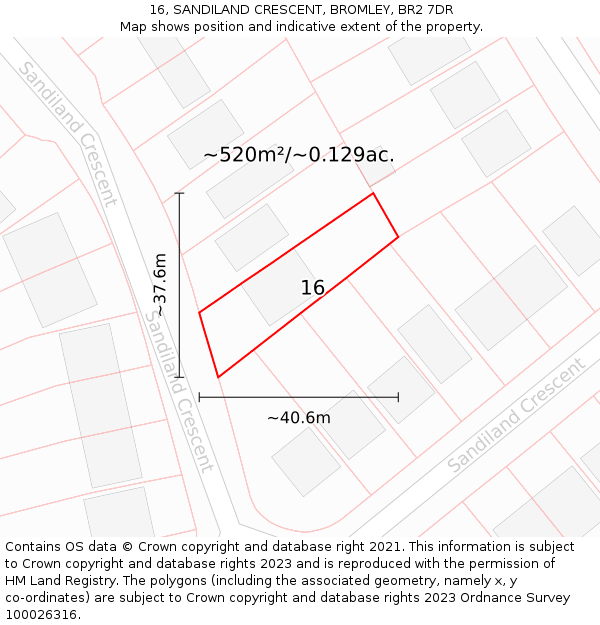 16, SANDILAND CRESCENT, BROMLEY, BR2 7DR: Plot and title map