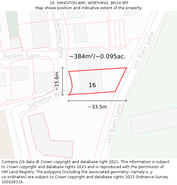 16, SANDITON WAY, WORTHING, BN14 9FF: Plot and title map