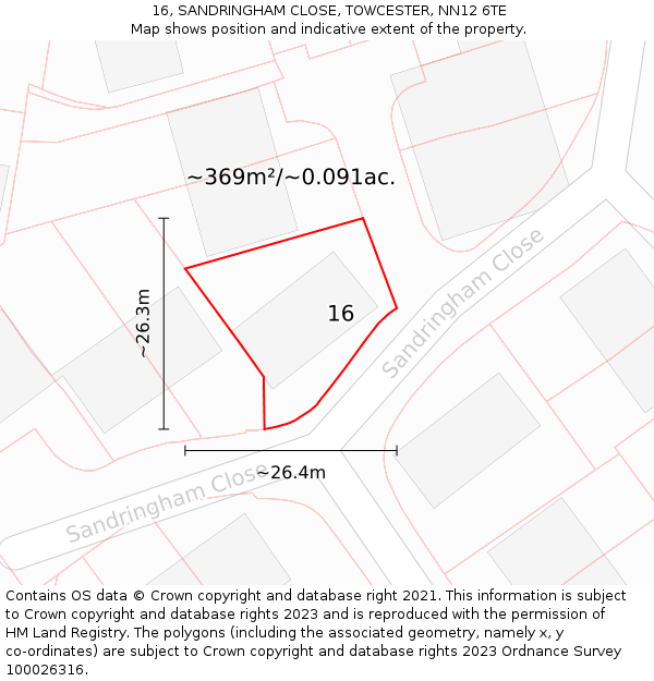 16, SANDRINGHAM CLOSE, TOWCESTER, NN12 6TE: Plot and title map
