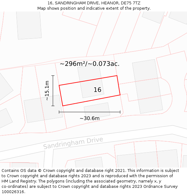 16, SANDRINGHAM DRIVE, HEANOR, DE75 7TZ: Plot and title map