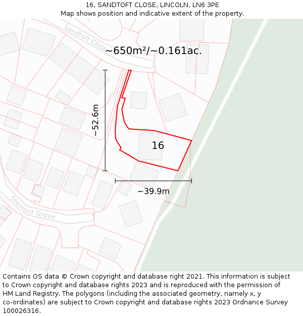 16, SANDTOFT CLOSE, LINCOLN, LN6 3PE: Plot and title map