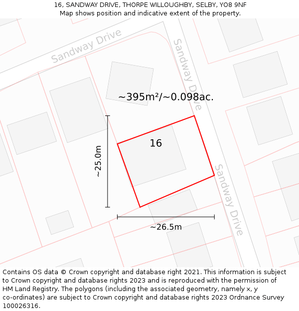 16, SANDWAY DRIVE, THORPE WILLOUGHBY, SELBY, YO8 9NF: Plot and title map