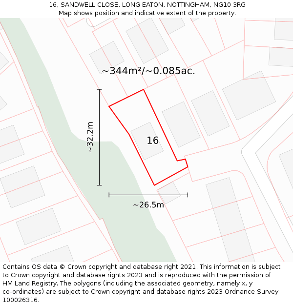 16, SANDWELL CLOSE, LONG EATON, NOTTINGHAM, NG10 3RG: Plot and title map