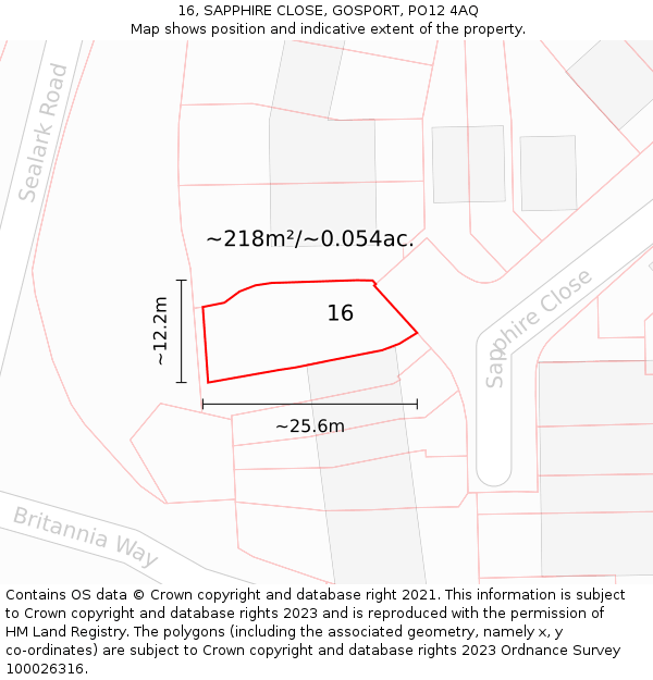 16, SAPPHIRE CLOSE, GOSPORT, PO12 4AQ: Plot and title map