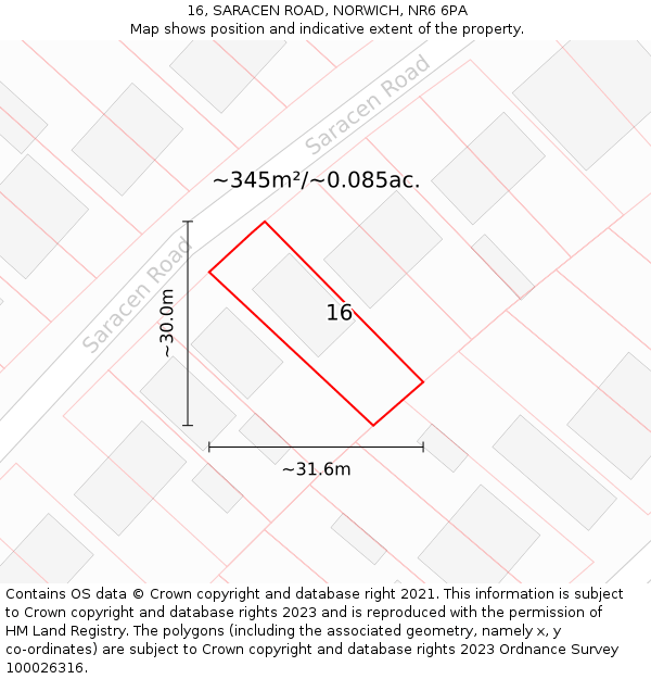16, SARACEN ROAD, NORWICH, NR6 6PA: Plot and title map