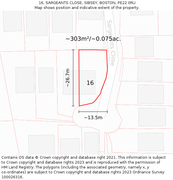 16, SARGEANTS CLOSE, SIBSEY, BOSTON, PE22 0RU: Plot and title map