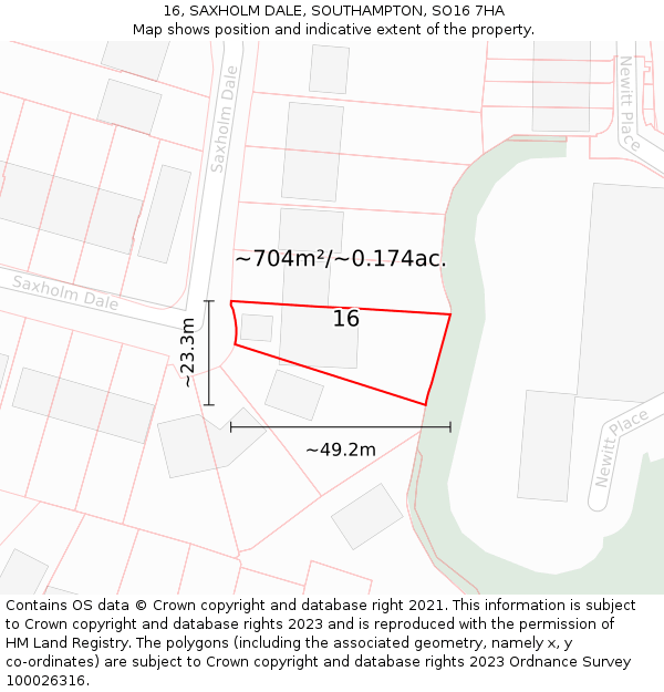 16, SAXHOLM DALE, SOUTHAMPTON, SO16 7HA: Plot and title map