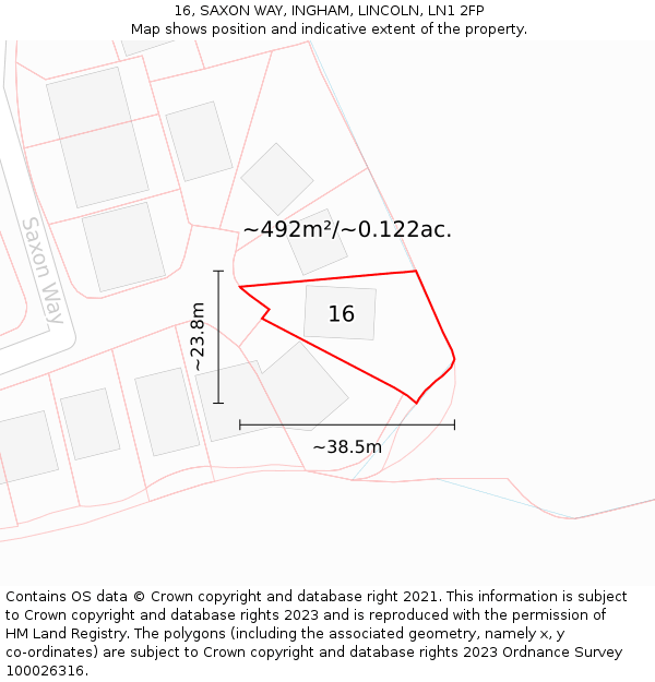 16, SAXON WAY, INGHAM, LINCOLN, LN1 2FP: Plot and title map