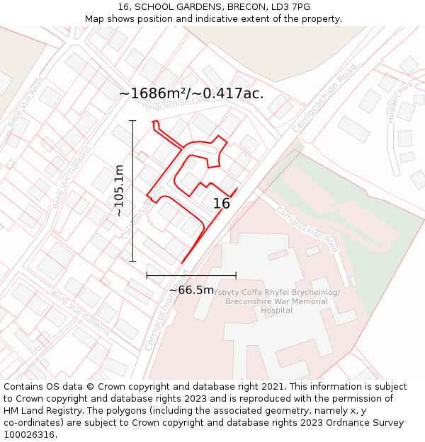 16, SCHOOL GARDENS, BRECON, LD3 7PG: Plot and title map