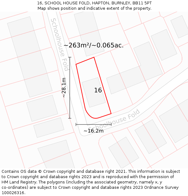 16, SCHOOL HOUSE FOLD, HAPTON, BURNLEY, BB11 5PT: Plot and title map