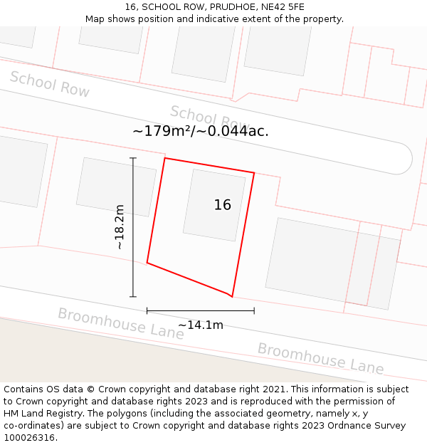 16, SCHOOL ROW, PRUDHOE, NE42 5FE: Plot and title map