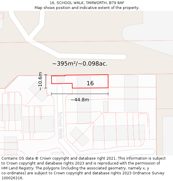16, SCHOOL WALK, TAMWORTH, B79 8AF: Plot and title map
