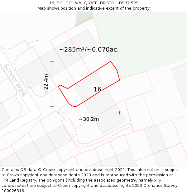 16, SCHOOL WALK, YATE, BRISTOL, BS37 5PS: Plot and title map