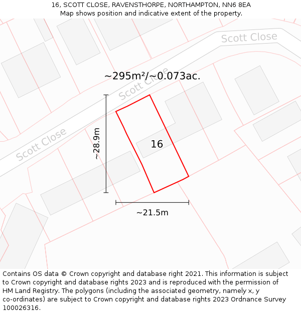 16, SCOTT CLOSE, RAVENSTHORPE, NORTHAMPTON, NN6 8EA: Plot and title map