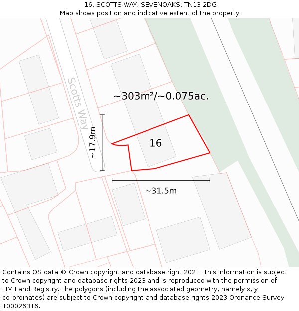 16, SCOTTS WAY, SEVENOAKS, TN13 2DG: Plot and title map