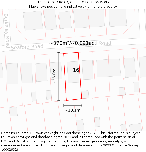 16, SEAFORD ROAD, CLEETHORPES, DN35 0LY: Plot and title map