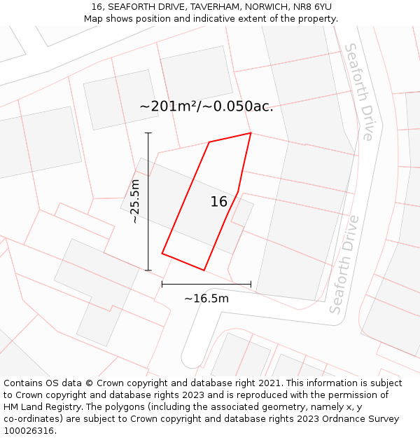 16, SEAFORTH DRIVE, TAVERHAM, NORWICH, NR8 6YU: Plot and title map