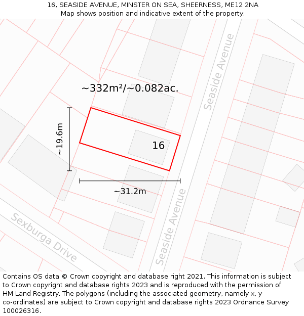 16, SEASIDE AVENUE, MINSTER ON SEA, SHEERNESS, ME12 2NA: Plot and title map