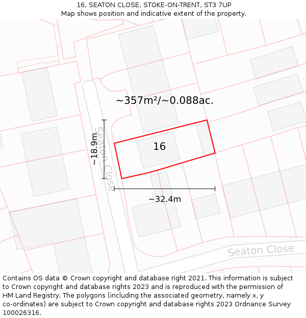 16, SEATON CLOSE, STOKE-ON-TRENT, ST3 7UP: Plot and title map