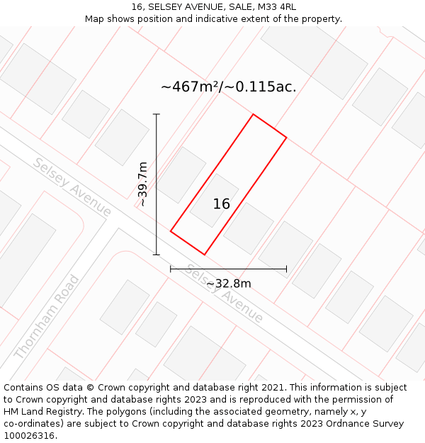 16, SELSEY AVENUE, SALE, M33 4RL: Plot and title map