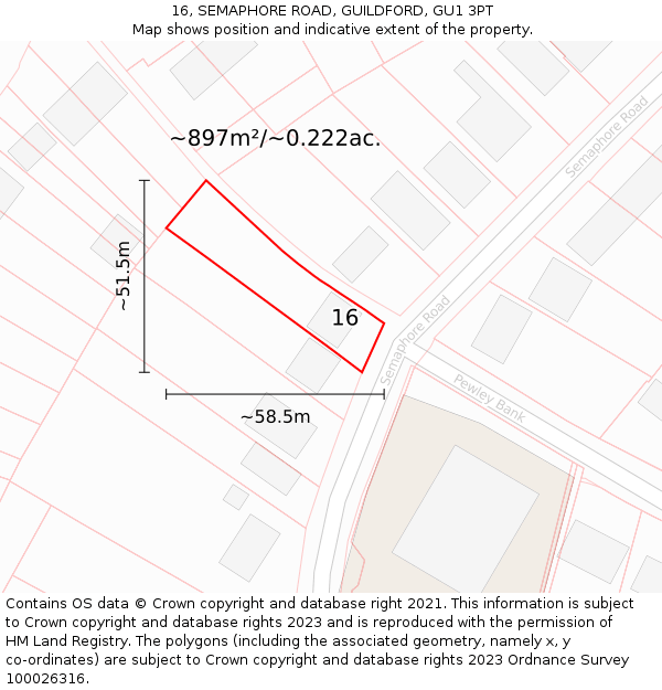 16, SEMAPHORE ROAD, GUILDFORD, GU1 3PT: Plot and title map