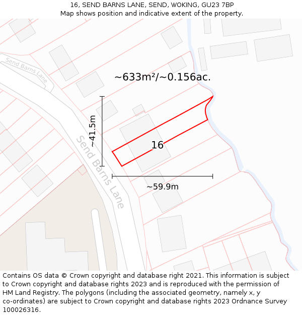 16, SEND BARNS LANE, SEND, WOKING, GU23 7BP: Plot and title map