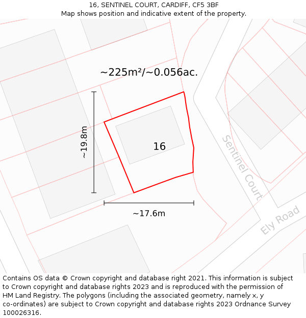 16, SENTINEL COURT, CARDIFF, CF5 3BF: Plot and title map