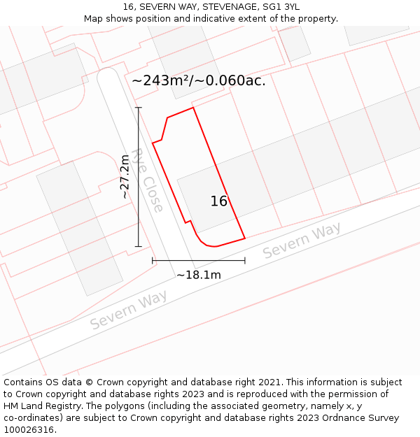 16, SEVERN WAY, STEVENAGE, SG1 3YL: Plot and title map