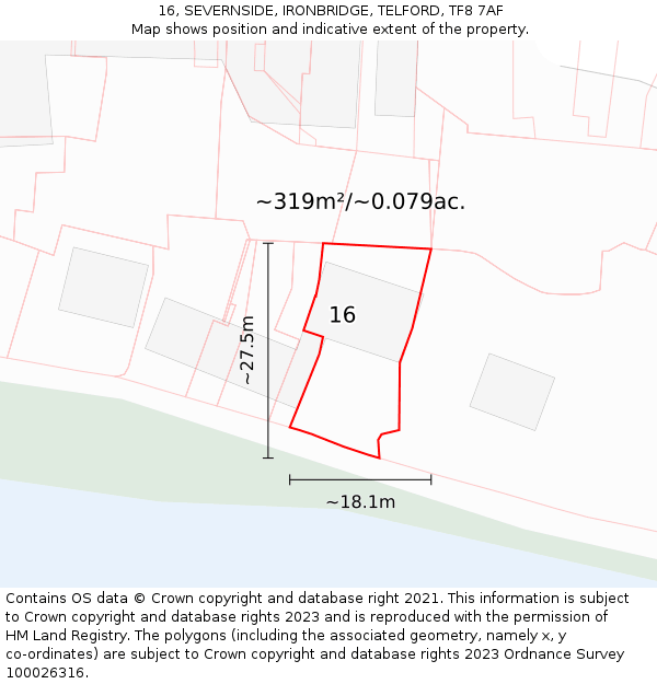 16, SEVERNSIDE, IRONBRIDGE, TELFORD, TF8 7AF: Plot and title map