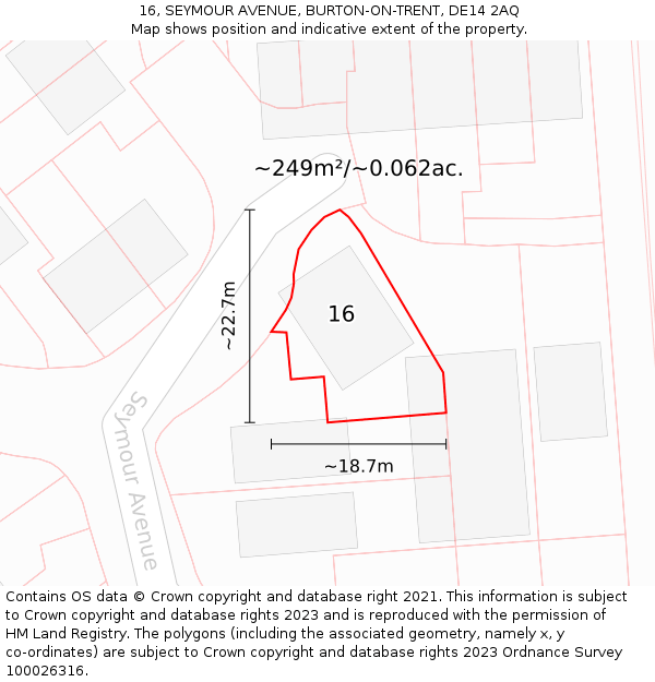 16, SEYMOUR AVENUE, BURTON-ON-TRENT, DE14 2AQ: Plot and title map